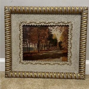 Vintage Creamy white With gold Vintage ornate Framed landscape picture